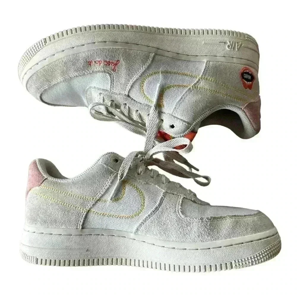Nike Woman's Air Force 1 '07 AF1 White Peace Rock n Roll DQ7656 100 Size 7
